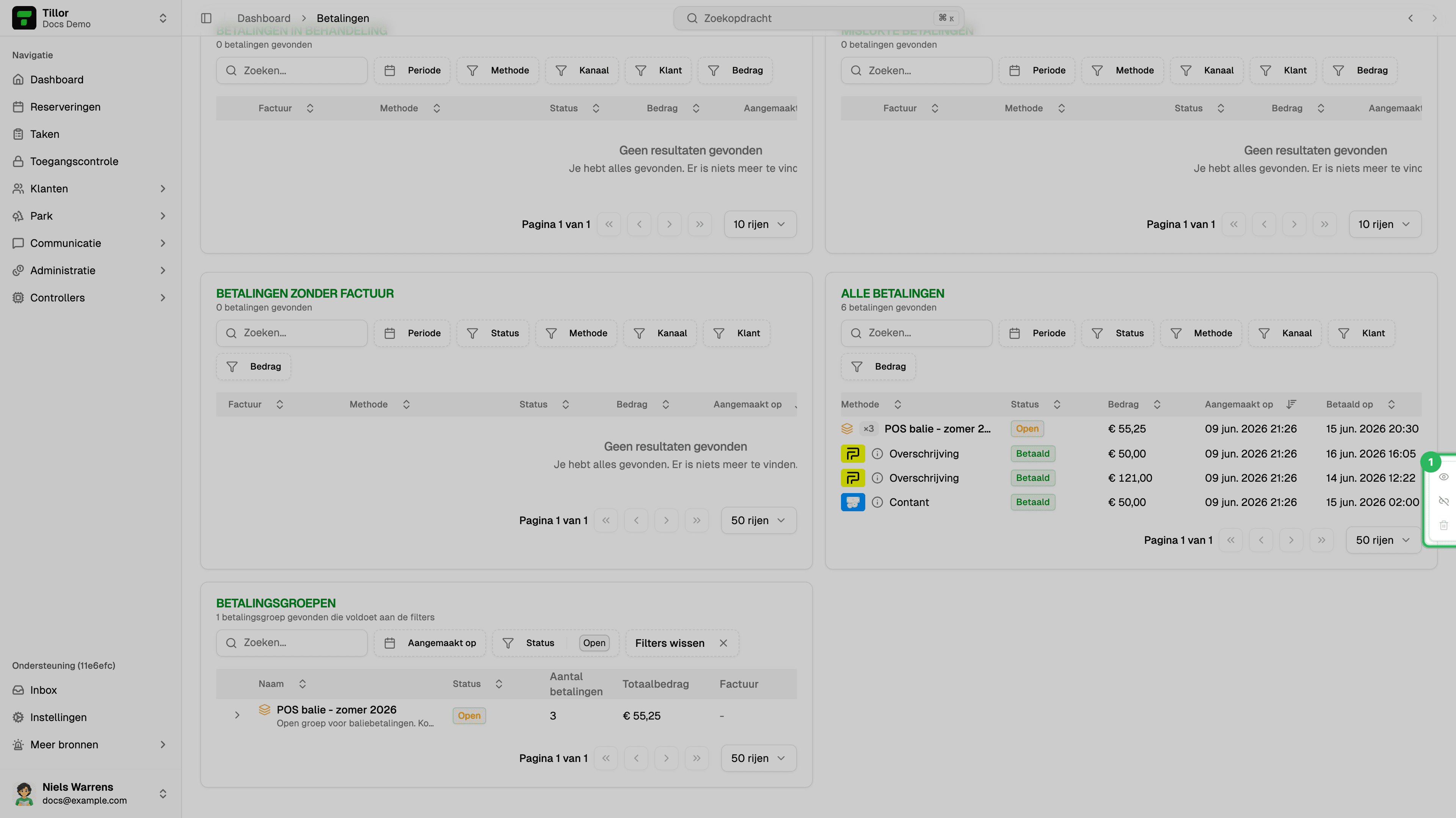 Actiemenu betaling met Ontkoppelen van factuur