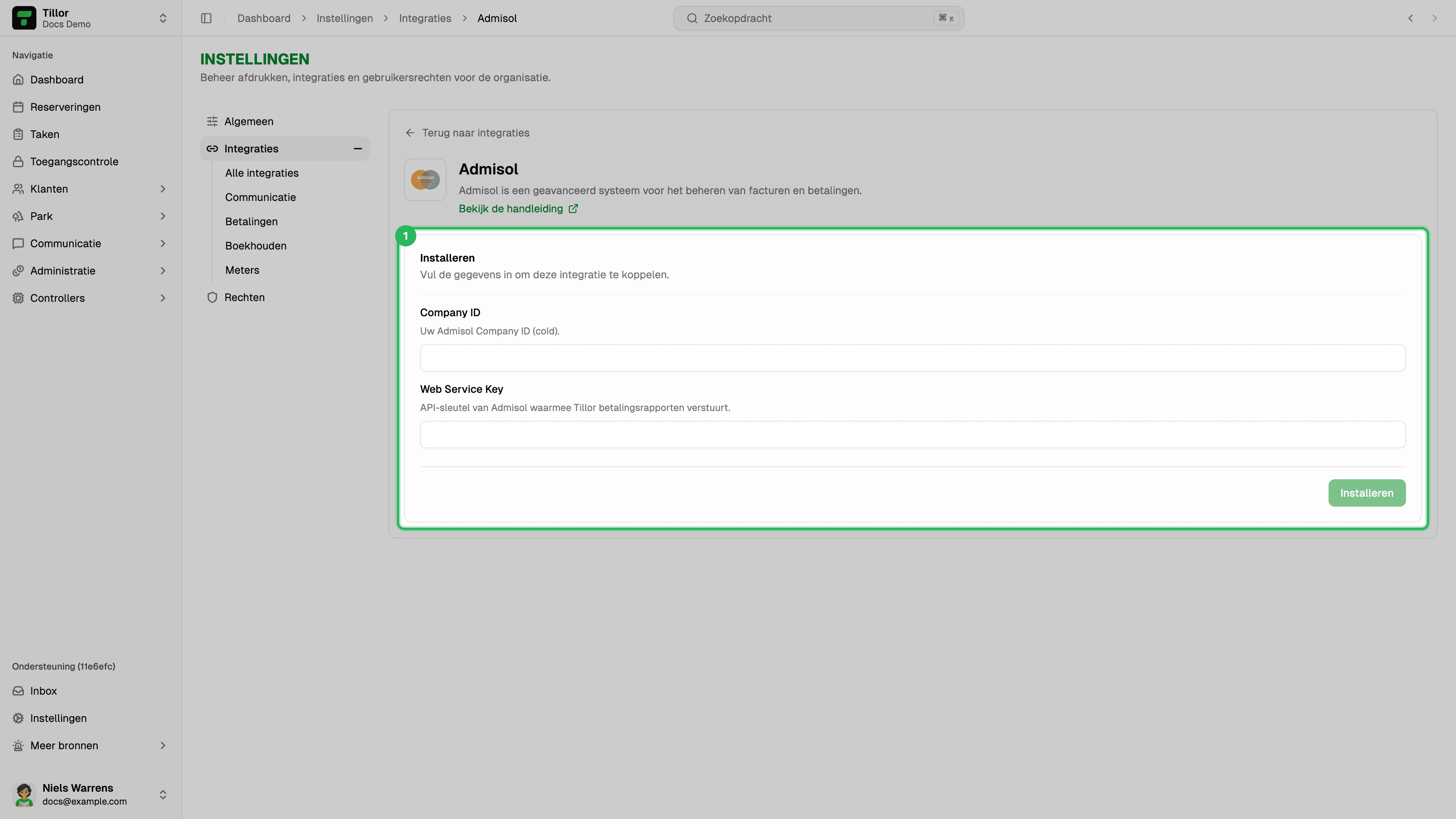 Admisol detail - Company ID en Web Service Key