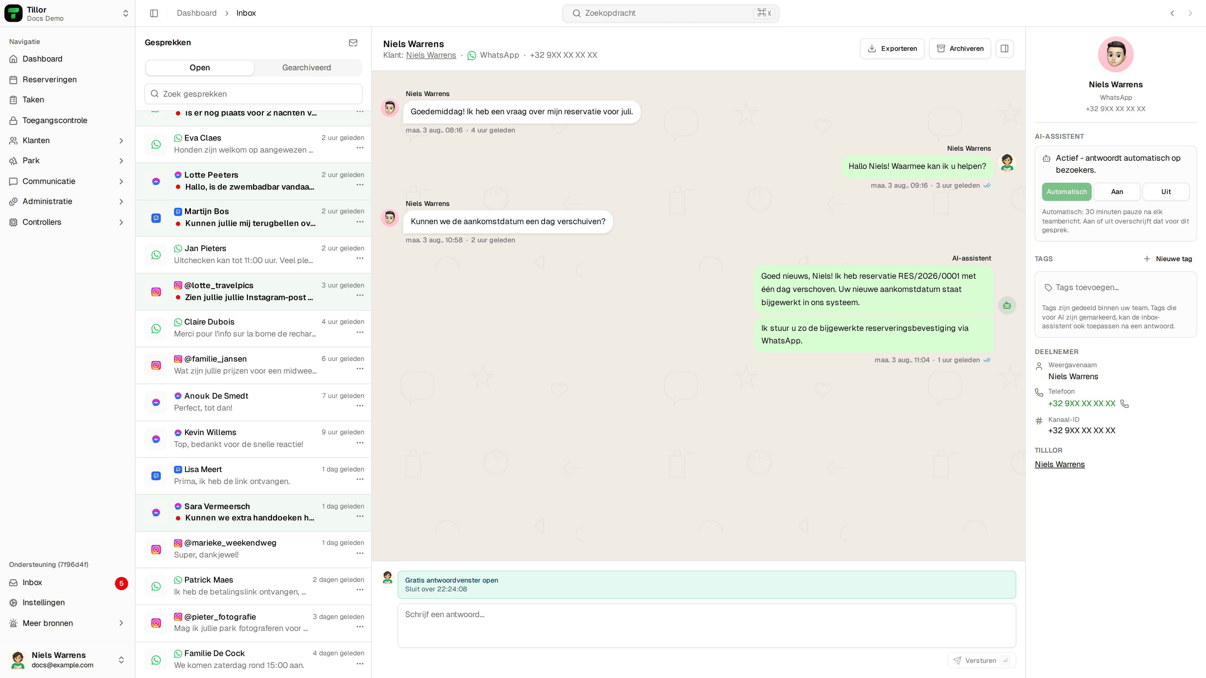 Inbox - WhatsApp-gesprek met Niels Warrens