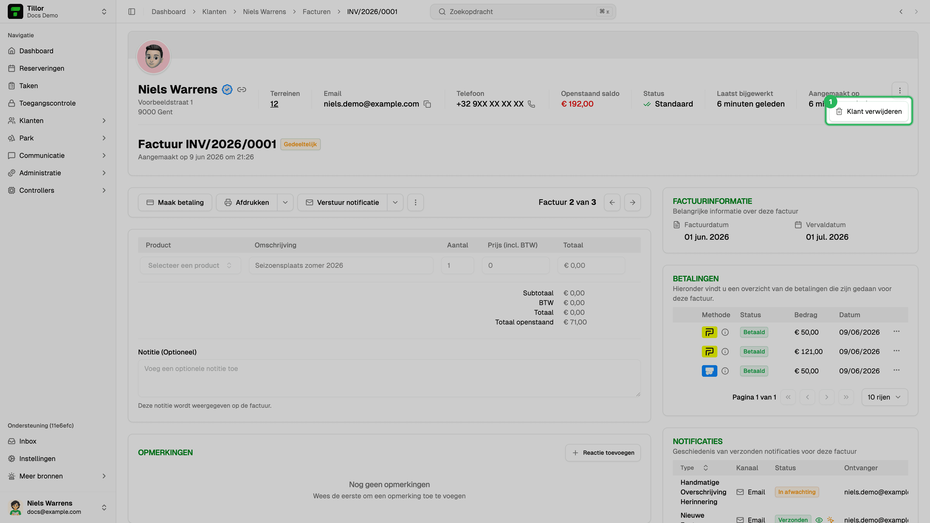 Actiemenu factuur - Persoonlijke URL, Kopieer, Keer om, Boekhoudsoftware