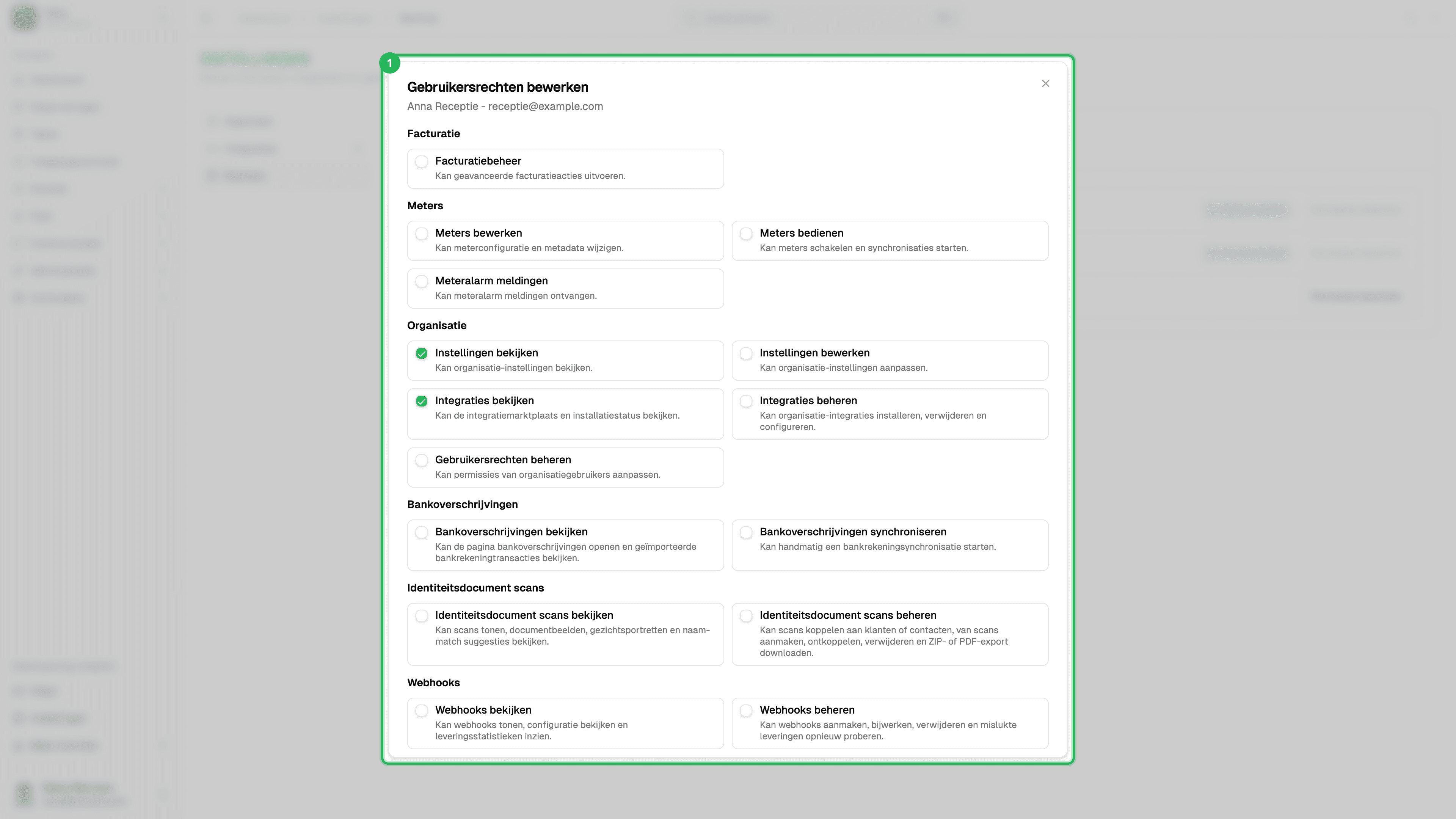 Gebruikersrechten bewerken - permissiesdialoog