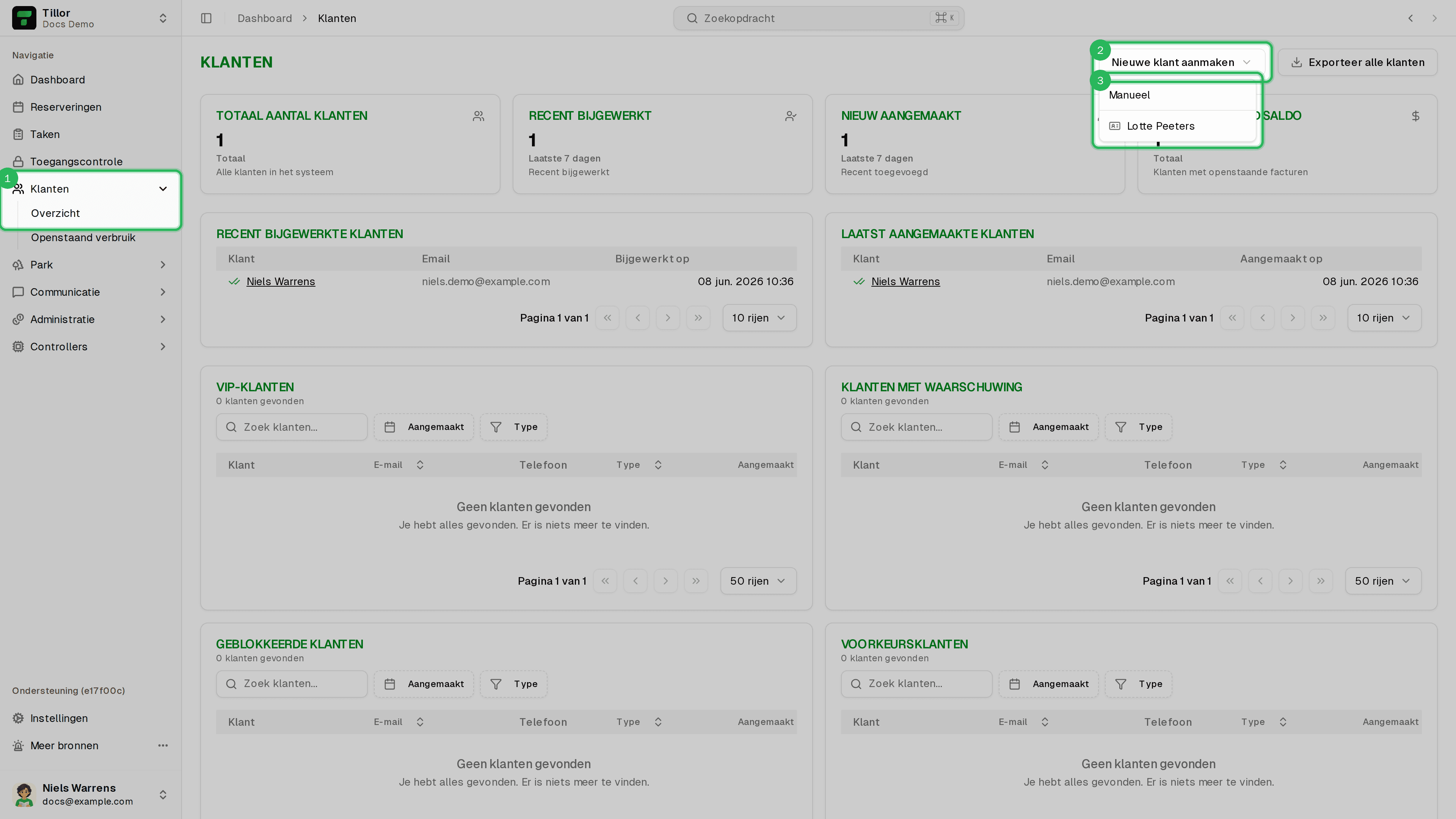Nieuwe klant aanmaken - dropdown met openstaande ID-scan