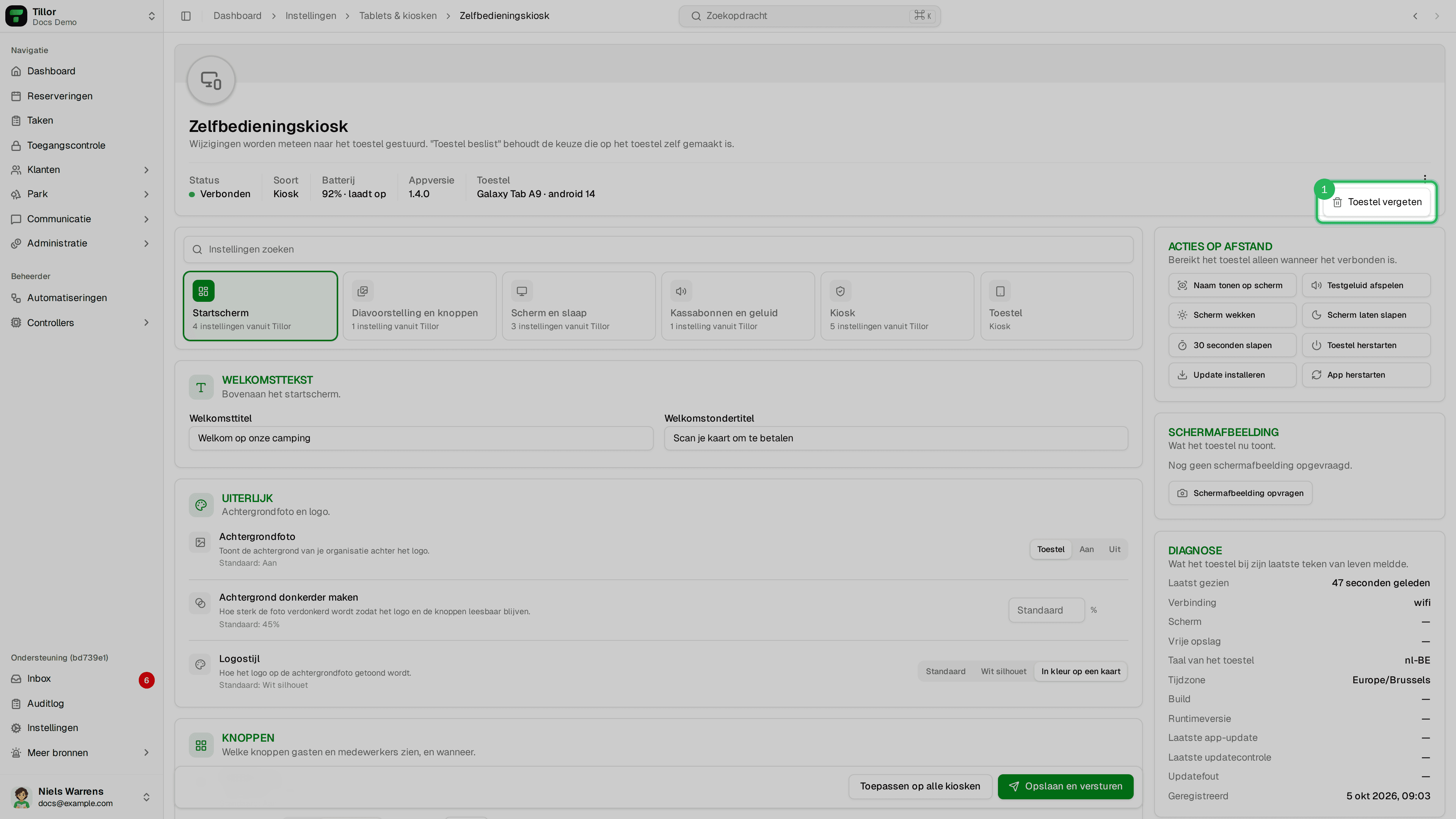 Menu met Toestel vergeten