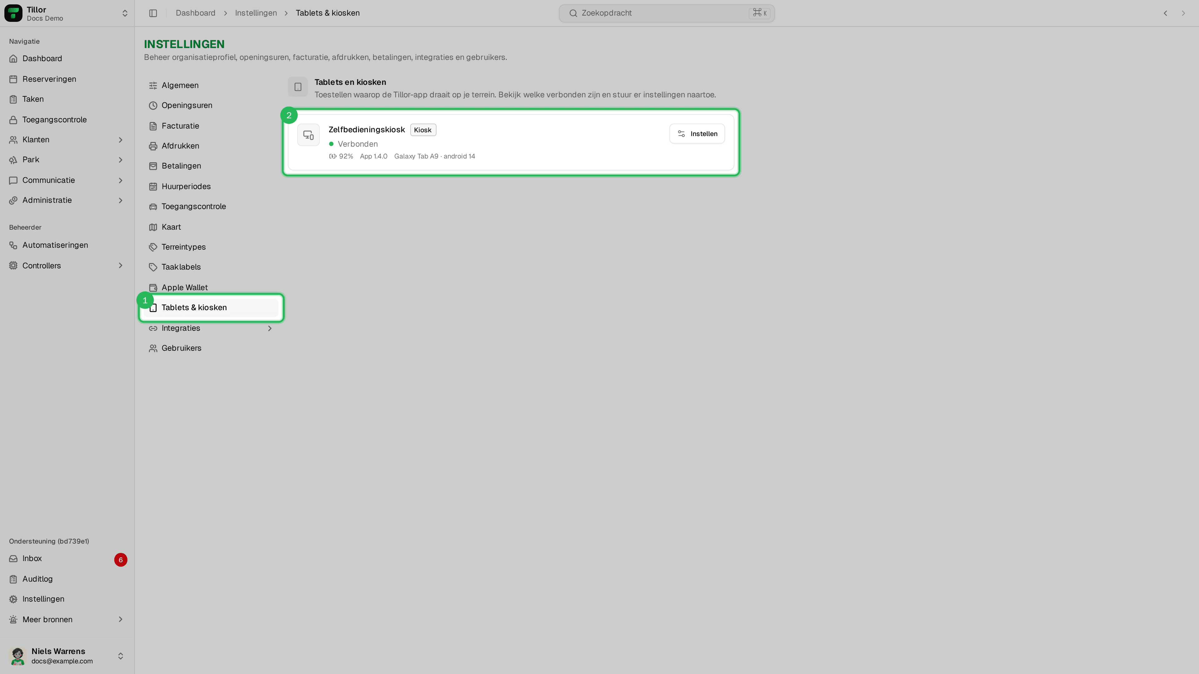 Instellingen > Tablets en kiosken met de kiosk Zelfbedieningskiosk